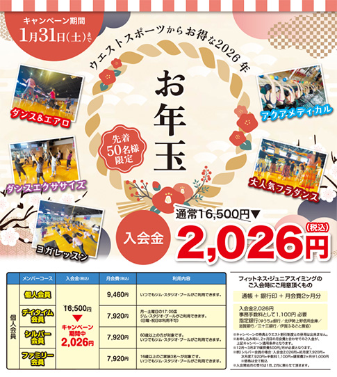 新春お年玉キャンペーン、フィットネス・スイミング共に実施中！